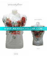 Wholesale Women's rose printing blouse with stud details