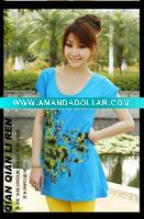 Wholesale Flower blue printed casual T shirt design