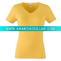 Wholesale Women's short sleeve V neck organic cotton single jersey T-sirt