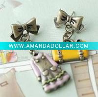 Wholesale Hot Sale Unique Bag and Skirt Asymmetric Earring