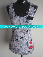 Wholesale Ladies' 100% cotton 2*2 rib allover printed knitted vest