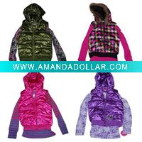 Wholesale Apparel Stock girl's padded vest with knitted top