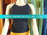 Wholesale cotton black rib tank top for girls