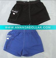 Wholesale 100% polyester peach sking fabric,men's shorts with elasticated waist,side pocket with logo.