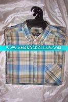 Wholesale men's l/s shirts from stock cotton checker fabric, flat packing with hanger