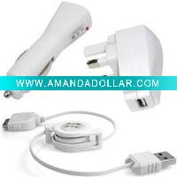 Wholesale UK charger/ UK 3-in-1 charger kit : Travel Charger + Car Charger + USB Cable