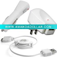 Wholesale USA 3-in-1 charger kit : Travel Charger + Car Charger + USB Cable