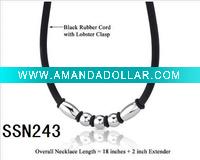 Wholesale Barrel and Bead on a Rubber Cord Stainless Steel Necklace