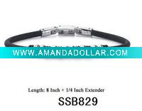 Wholesale Steel Bead and Rubber Ring stainless steel bracelet