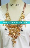 Wholesale long necklace with beads and metal charm