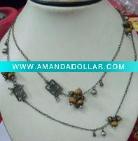Wholesale antique-silver necklace with wood beads