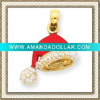 Wholesale 14K Gold Enameled Santa Hat Charm