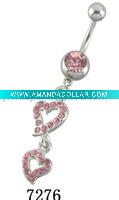 belly button ring with heart shape charms