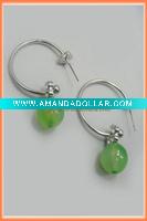 Knot Earring with crystal & green acrylic bead