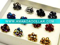 Wholesale RING ASSORTED COLORS GLASS BEAD METAL CLUSTER