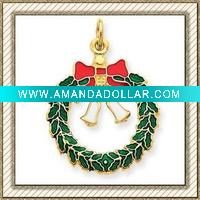 Wholesale 14K Gold Enameled Wreath Charm