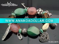 Wholesale HOT SELLING WOMEN'S LEAD FREE STRETCH BEADED BRACELETS WITH ASSORTED CHARMS AND ACRYLIC STONE