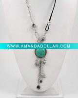 Wholesale Burnished Silver Tone / Turquoise Gemstone / Black Cord / Lead&nickel Compliant / Assorted Charm Necklace