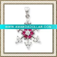 Sterling Silver Red CZ Snowflake Charm