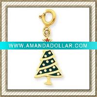 Wholesale 14K Gold Enameled Christmas Tree Charm