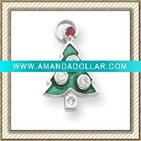 Enameled With CZ Christmas Tree Charm