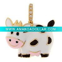 Wholesale C625 farm cow enamel clip on clasp charm