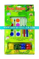 Wholesale 12pc Paint Set W/Brush W/4pc Animal Crayons & 3pc Markers - A07669