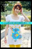 Wholesale casual flower white printed women T shirt