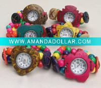 Wholesale Colorful Coconut-&-Wood Stretch Bracelet Watches