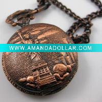 Wholesale [HB9003E] Unisex metal antique cupreous Statue of Liberty Style Bronze Quartz Pocket Watch with chain