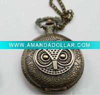 Wholesale Vintage Antique Bronze Cameo Owl Pocket Watch Necklace