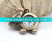 Wholesale Fashion vivid alloy elephant pocket watch necklace