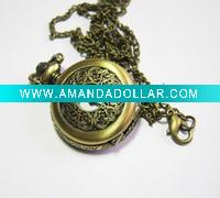 Wholesale Vintage Antique Bronze Hollow-out Pendant Watch Necklace