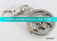 Watch key chain, round with skull