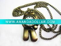 Vintage Antique Bronze Fancy Hand Necklace Pendant Quartz Watch