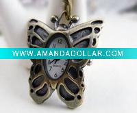 Wholesale Vintage graceful vivid butterfly pocket watch necklace
