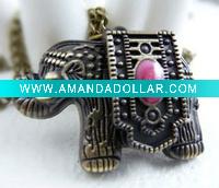 Wholesale Vintage charming vivid elephant pocket watch necklace (pink & blue)