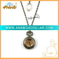 Wholesale Fashion Alloy Unique Chain Glass/Crystal Cap Quartz Watch Necklace D00556o