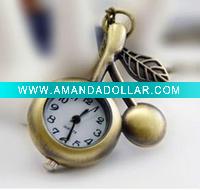 Wholesale Vintage cute chic cherry pocket watch necklace