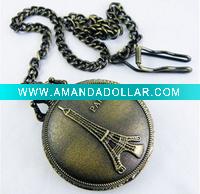 Wholesale Vintage Antique Bronze Cameo Pair Tower Pocket Watch Necklace