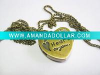 Wholesale Vintage Antique Bronze Small size Heart Shaped Crystal Pocket Watch Necklace