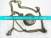 Wholesale Vintage Antique Brass New Hollow-out Round Pocket Quartz Pendant Watch Necklace