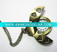 Wholesale Vintage Antique Bronze Dia 27mm Ladybug Pocket Quartz Pendant Watch Necklace