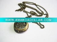 Wholesale Vintage Antique Bronze Small size Snow Pattern Hollow Out Pocket Watch Necklace