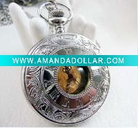 Costume jewelry fashion antique sliver watch necklace