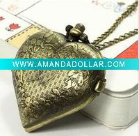 Wholesale Fashion Jewelry-New Style Antique Love Heart Lovers Pendent Watch Necklace