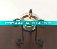 Wholesale (G055) glass candle holder with iron stand tea light include