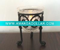 Wholesale (G005) glass candle holder with iron stand