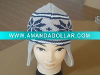 Acrylic jacquard knitted crochet ear hat for children