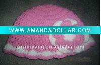 Wholesale Crochet baby girl Beanie Pink Hat with Flower